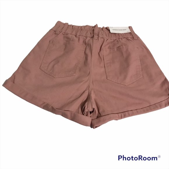 Bluenotes High Waist  Paperbag Mom Shorts Mauve XL NWT Cotton Cuffed Hems - Picture 2 of 6